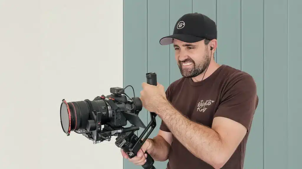 Rob Godson operating his Canon R6 Mark II mirrorless setup, demonstrating a high-end real estate photography gear configuration