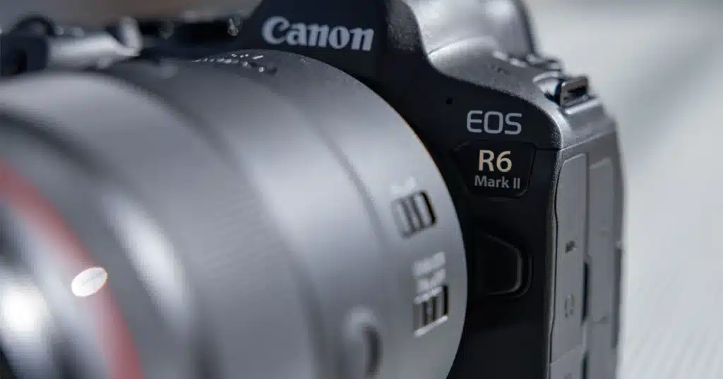 Close-up view of the Canon EOS R6 Mark II mirrorless camera body, showcasing the professional real estate photography gear used by Studio Rob on the Sunshine Coast