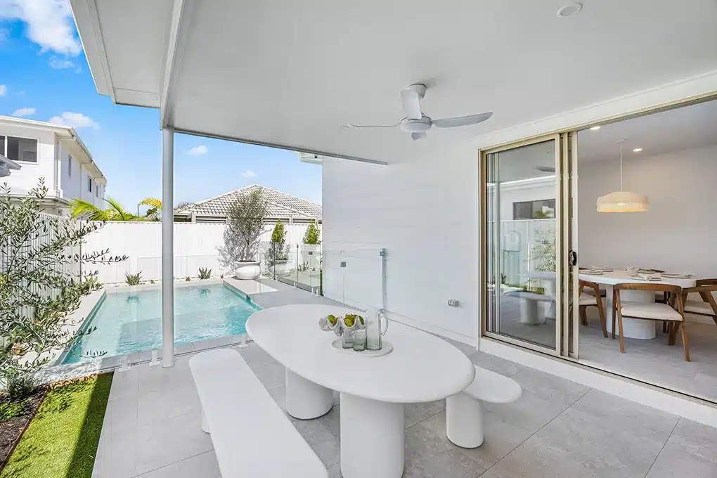 Modern alfresco dining and swimming pool real estate photography Sunshine Coast